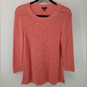 Talbots Coral Orange 100% Cotton Knit Textured Sweater M